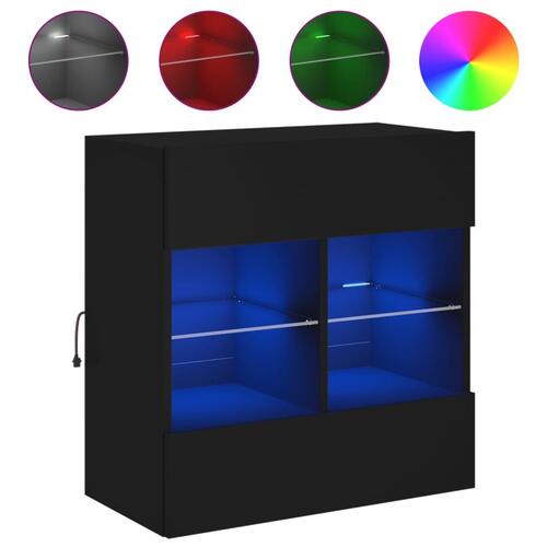 Væghængt tv-bord med LED-lys 58,5x30x60,5 cm sort