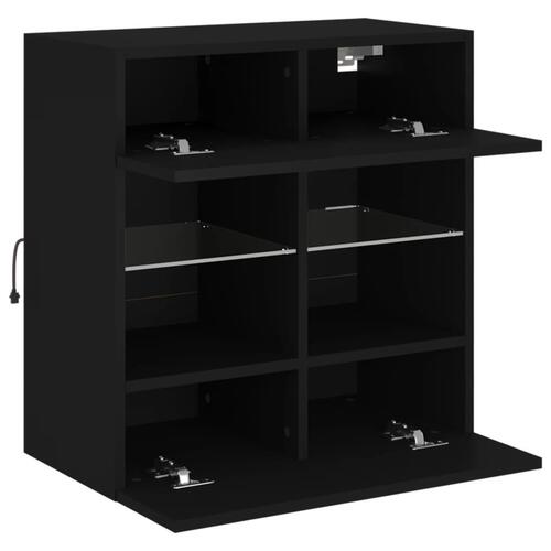 Væghængt tv-bord med LED-lys 58,5x30x60,5 cm sort
