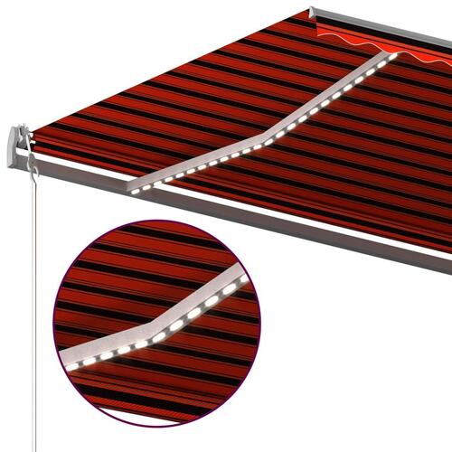 Markise m. LED-lys 500x350 cm manuel betjening orange og brun