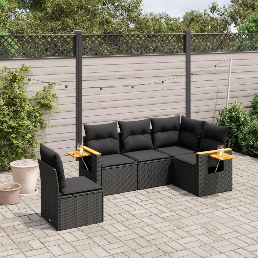 Sofasæt til haven 5 dele med hynder polyrattan sort billede