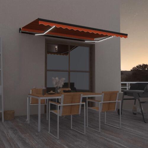 Markise m. LED-lys 450x350 cm manuel betjening orange og brun
