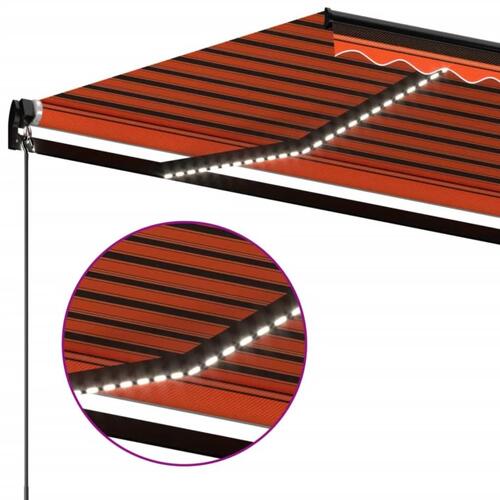 Markise m. LED-lys 450x350 cm manuel betjening orange og brun
