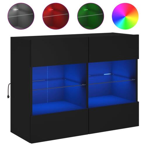 Væghængt tv-bord med LED-lys 78,5x30x60,5 cm sort