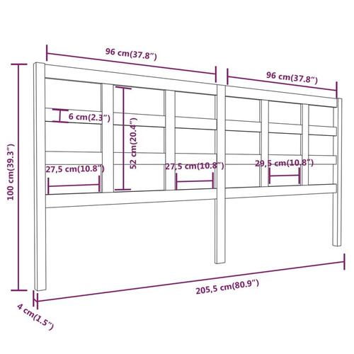 Sengegærde 205,5x4x100 cm massivt fyrretræ hvid