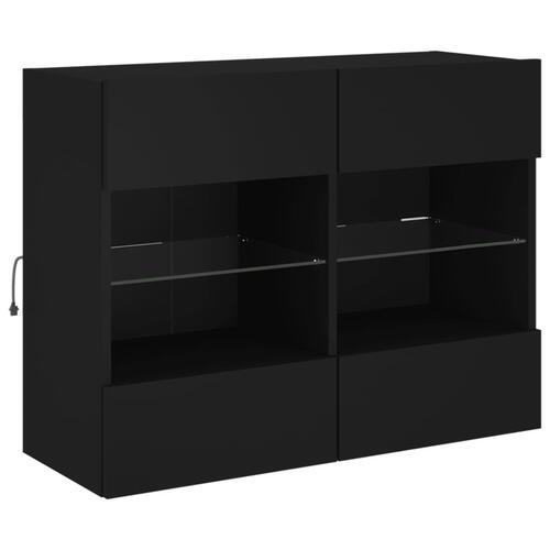 Væghængt tv-bord med LED-lys 78,5x30x60,5 cm sort