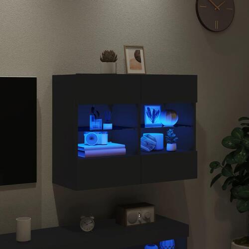 Væghængt tv-bord med LED-lys 78,5x30x60,5 cm sort