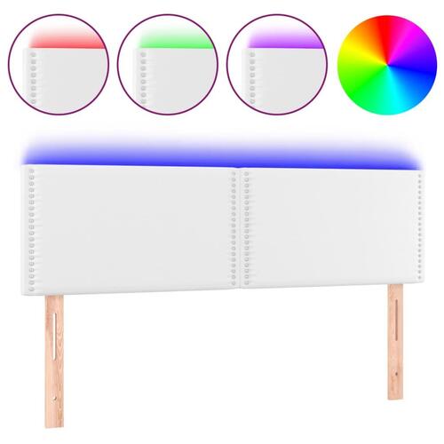 Sengegavl med LED-lys 144x5x78/88 cm kunstlæder hvid