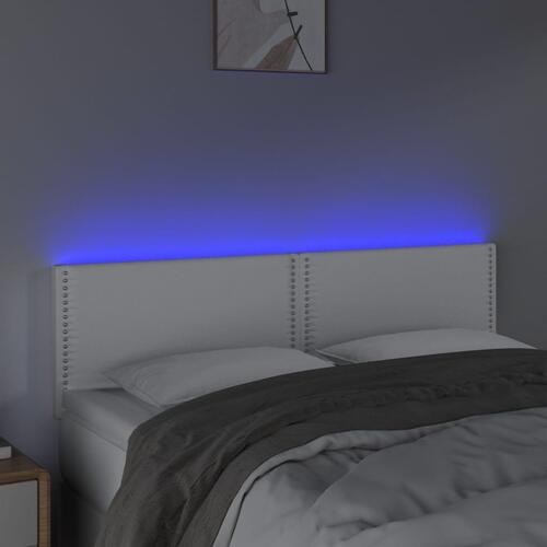 Sengegavl med LED-lys 144x5x78/88 cm kunstlæder hvid