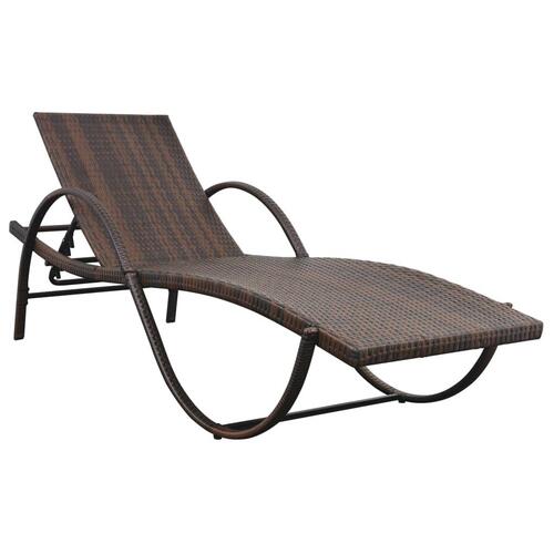 Liggestol med hynde & bord polyrattan brun