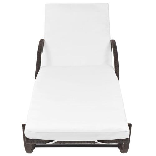 Liggestol med hynde & bord polyrattan brun