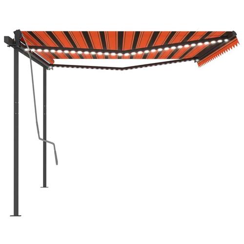 Markise m. LED-lys 5x3 m manuel betjening orange og brun