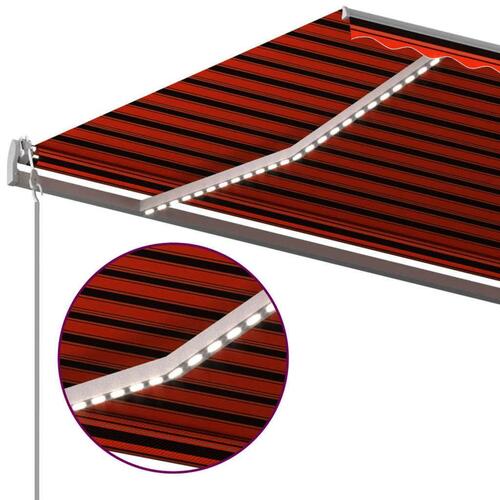 Markise m. LED-lys 5x3 m manuel betjening orange og brun