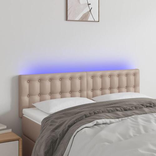 Sengegavl med LED-lys 144x5x78/88cm kunstlæder cappuccinofarvet