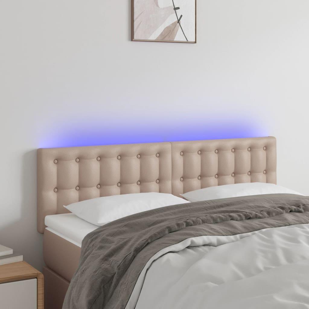 Sengegavl med LED-lys 144x5x78/88cm kunstlæder cappuccinofarvet