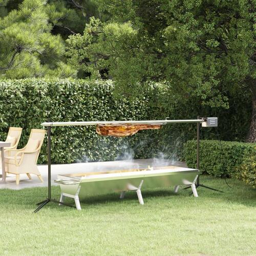 Grillbakke 158x42x31 cm rustfrit stål sølvfarvet