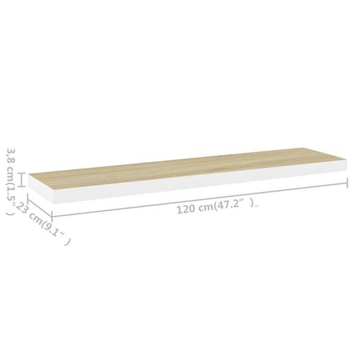 Væghylder 2 stk. 120x23,5x3,8 cm MDF egetræsfarve og hvid