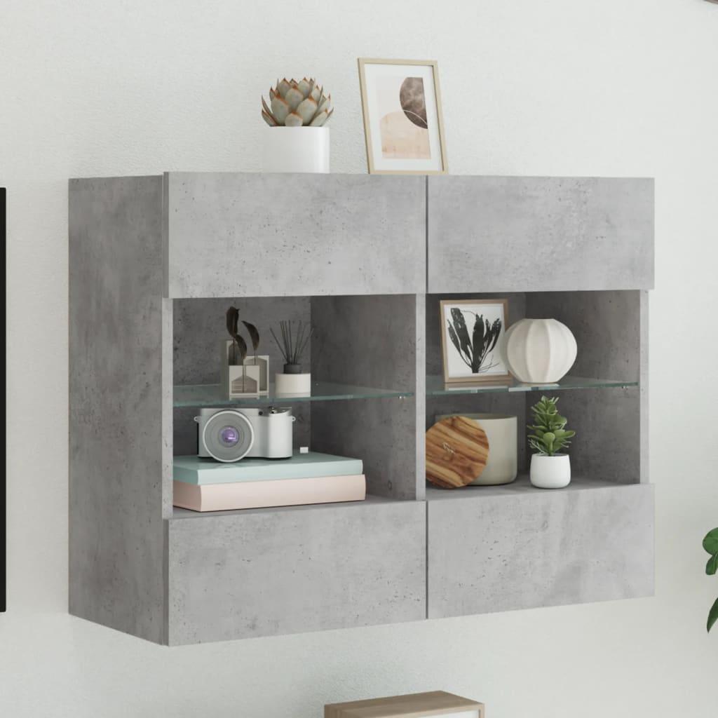 Væghængt tv-bord med LED-lys 78,5x30x60,5 cm betongrå
