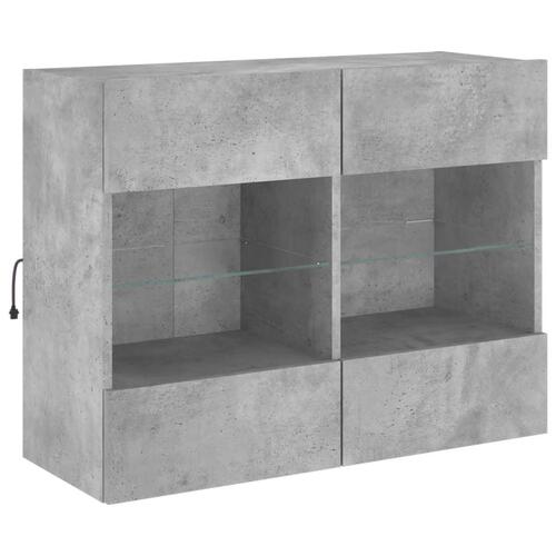 Væghængt tv-bord med LED-lys 78,5x30x60,5 cm betongrå
