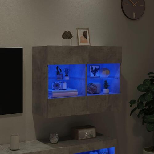 Væghængt tv-bord med LED-lys 78,5x30x60,5 cm betongrå