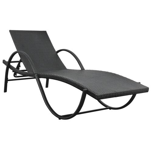 Liggestol med hynde & bord polyrattan sort