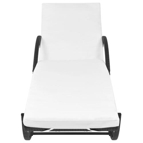 Liggestol med hynde & bord polyrattan sort