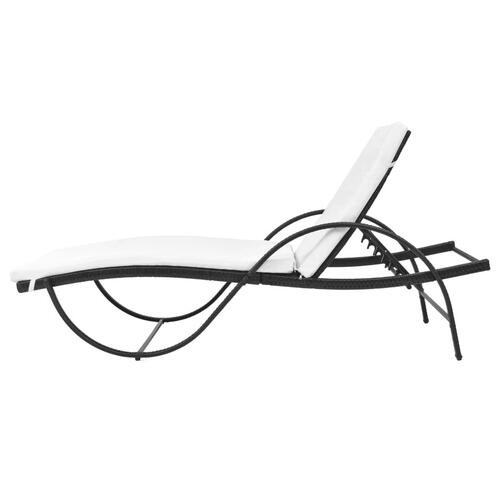 Liggestol med hynde & bord polyrattan sort