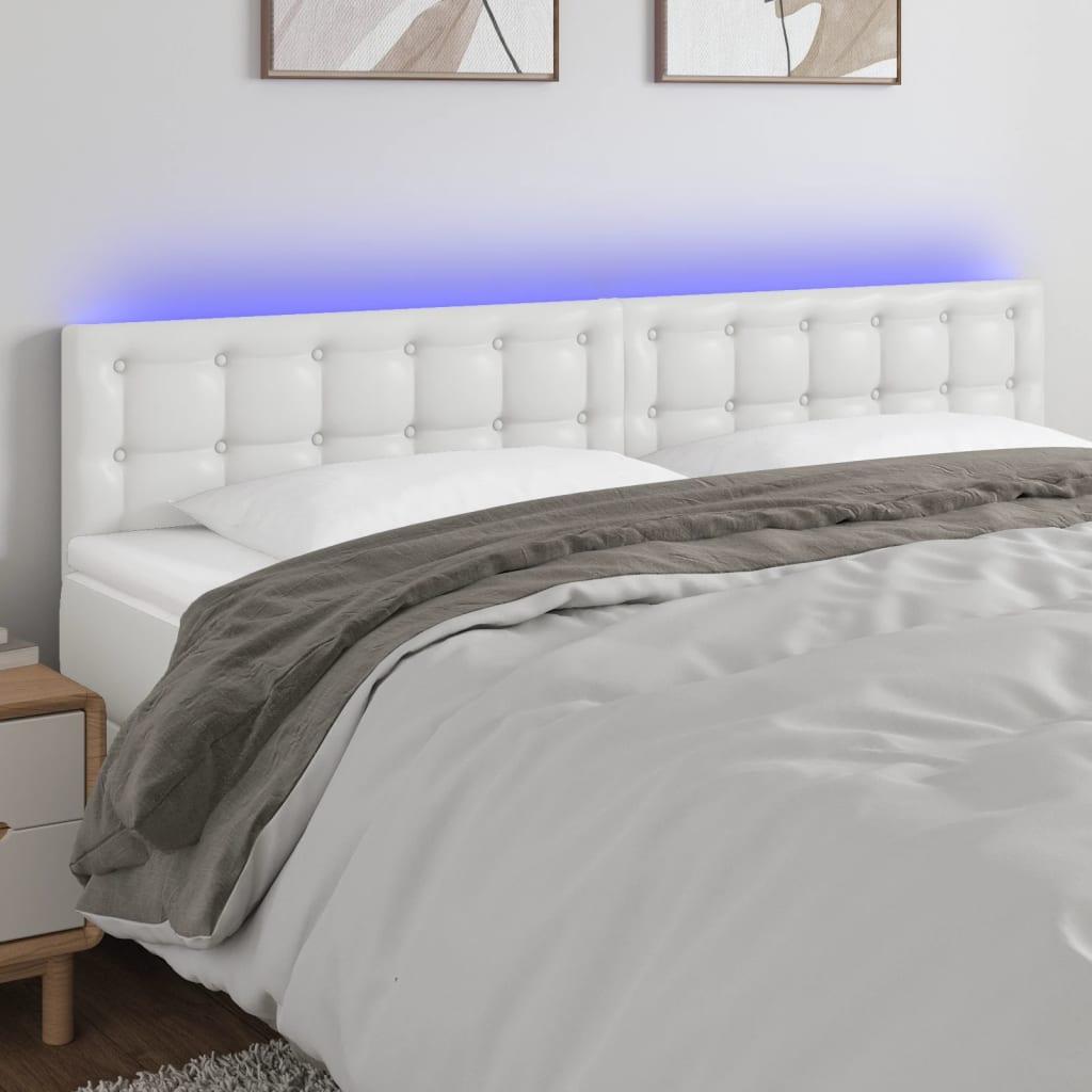 Sengegavl med LED-lys 160x5x78/88 cm kunstlæder hvid