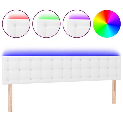 Sengegavl med LED-lys 160x5x78/88 cm kunstlæder hvid