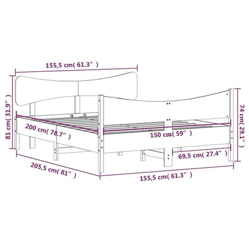 Sengeramme med sengegavl 150x200 cm massivt fyrretræ hvid