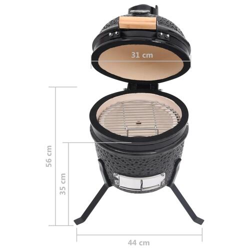 2-i-1 Kamado-røgegrill 56 cm keramisk sort
