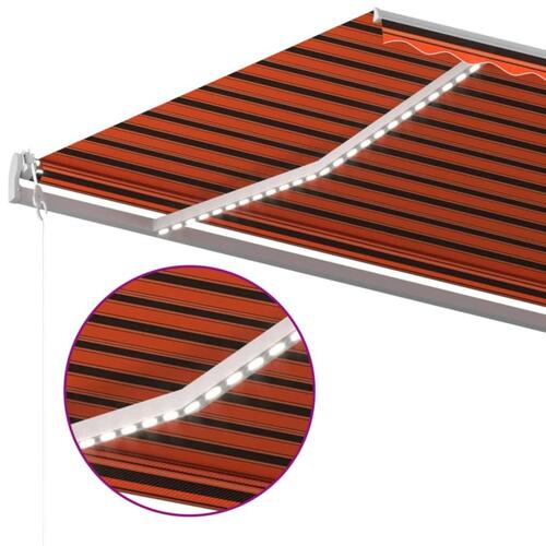 Markise m. LED + vindsensor 600x350 cm automatisk orange/brun