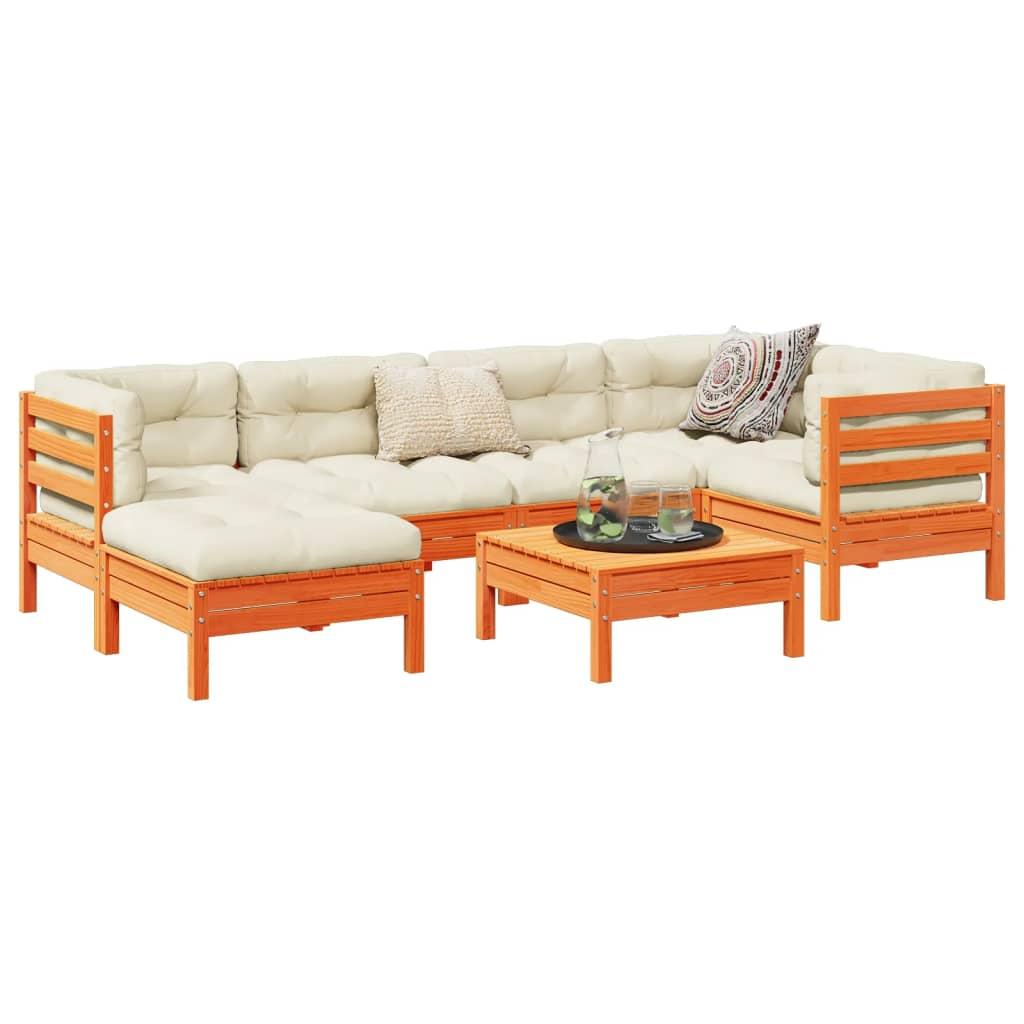 Sofasæt til haven 7 dele med hynder massivt fyr gyldenbrun billede