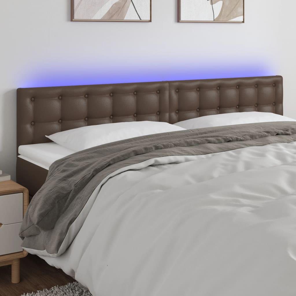 Sengegavl med LED-lys 160x5x78/88 cm kunstlæder brun