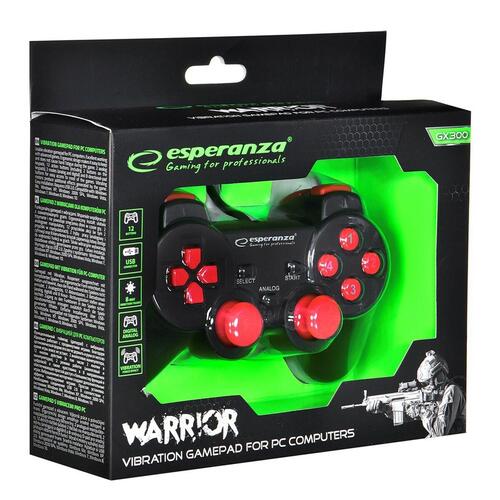 Controller Esperanza Warrior GX300 USB 2.0 Sort Rød PC Windows