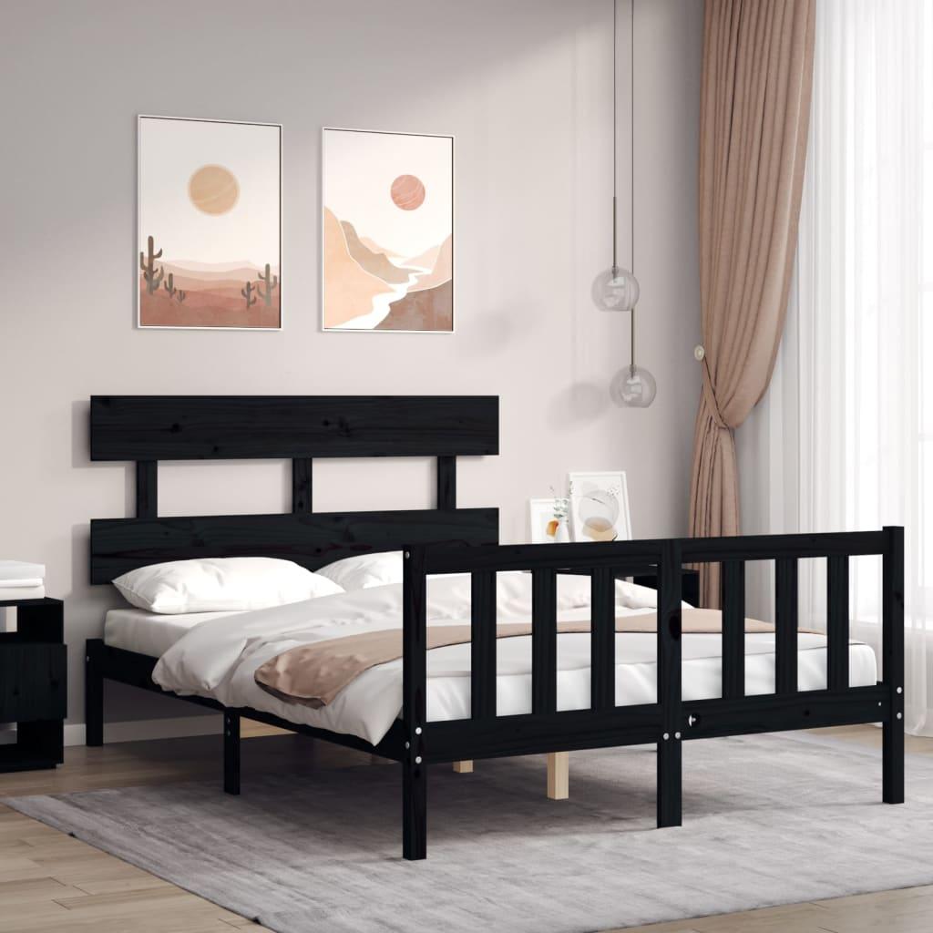 Sengeramme med sengegavl 140x190 cm massivt træ sort
