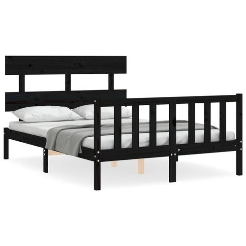 Sengeramme med sengegavl 140x190 cm massivt træ sort