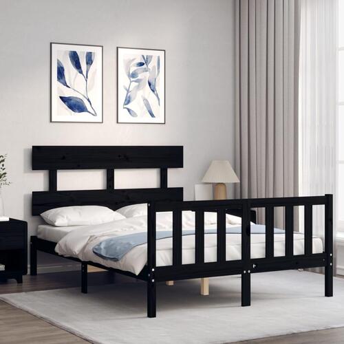 Sengeramme med sengegavl 140x190 cm massivt træ sort