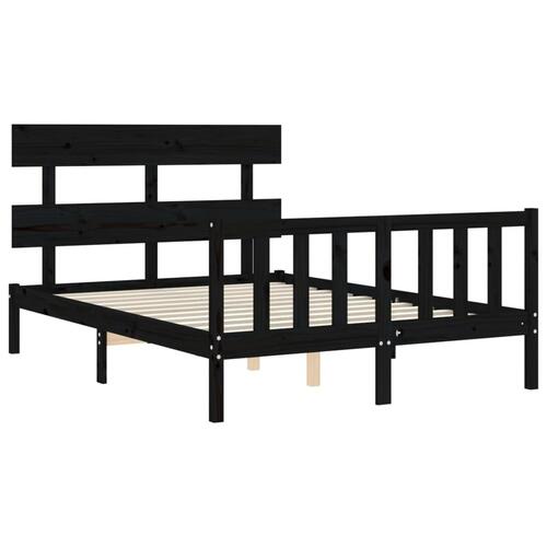 Sengeramme med sengegavl 140x190 cm massivt træ sort
