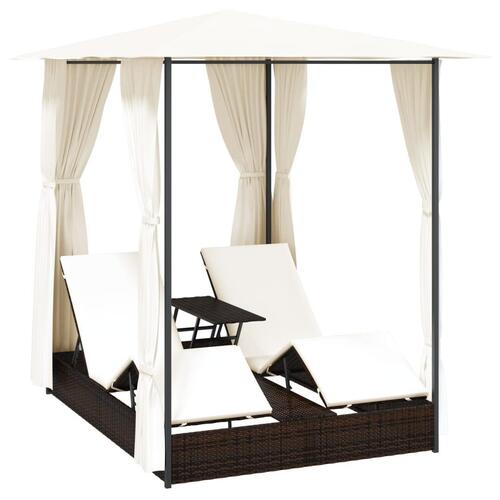 Dobbelt solseng med gardiner polyrattan brun