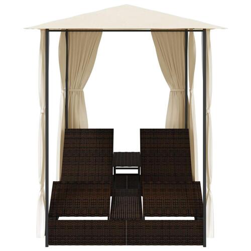 Dobbelt solseng med gardiner polyrattan brun