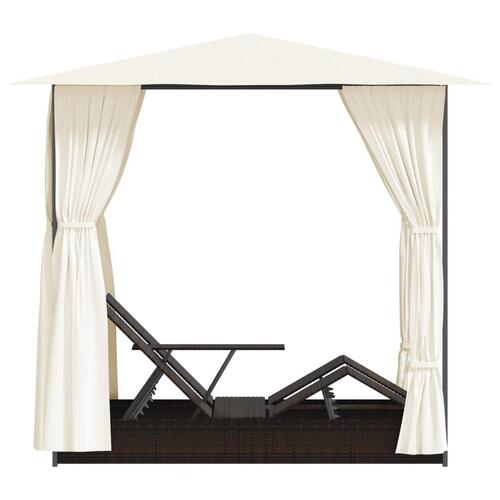 Dobbelt solseng med gardiner polyrattan brun