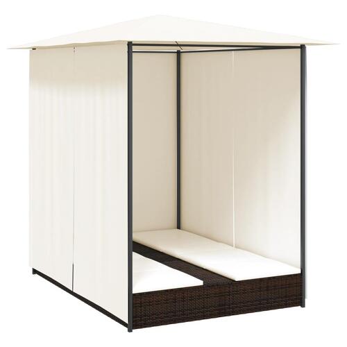 Dobbelt solseng med gardiner polyrattan brun