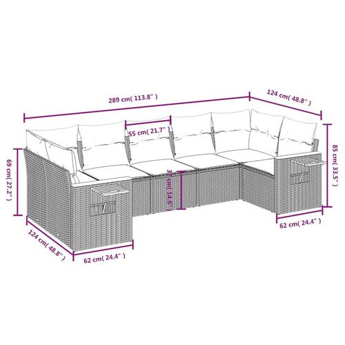 Sofasæt til haven 7 dele med hynder polyrattan sort