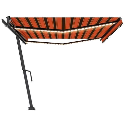 Markise m. LED-lys 500x300 cm manuel betjening orange og brun