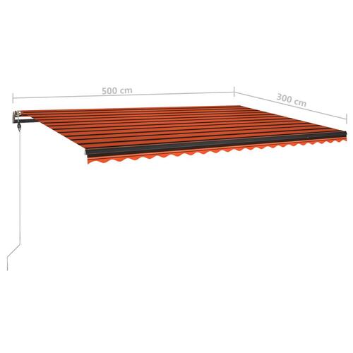 Markise m. LED-lys 500x300 cm manuel betjening orange og brun