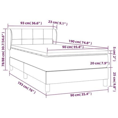 Kontinentalseng med madras 90x190 cm stof sort