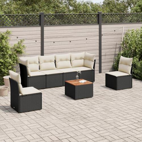 Sofasæt til haven 7 dele med hynder polyrattan sort
