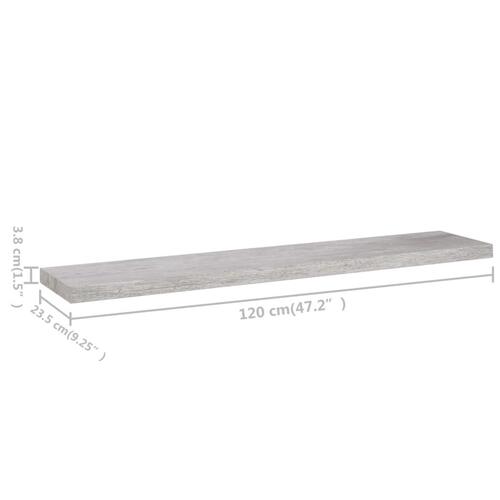 Væghylder 2 stk. 120x23,5x3,8 cm MDF betongrå