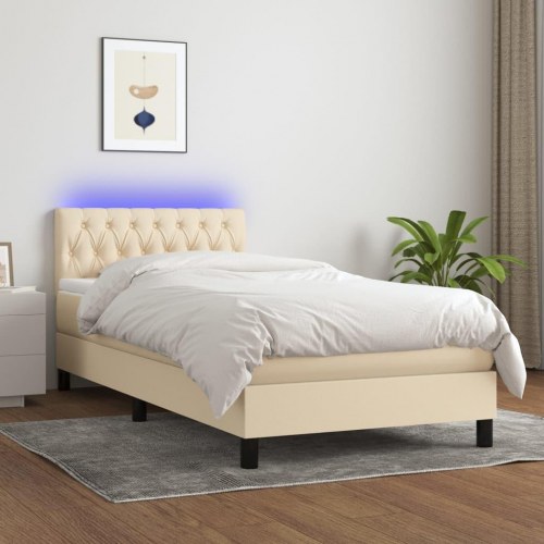 Kontinentalseng med LED-lys 90×200 cm - stof, cremefarvet