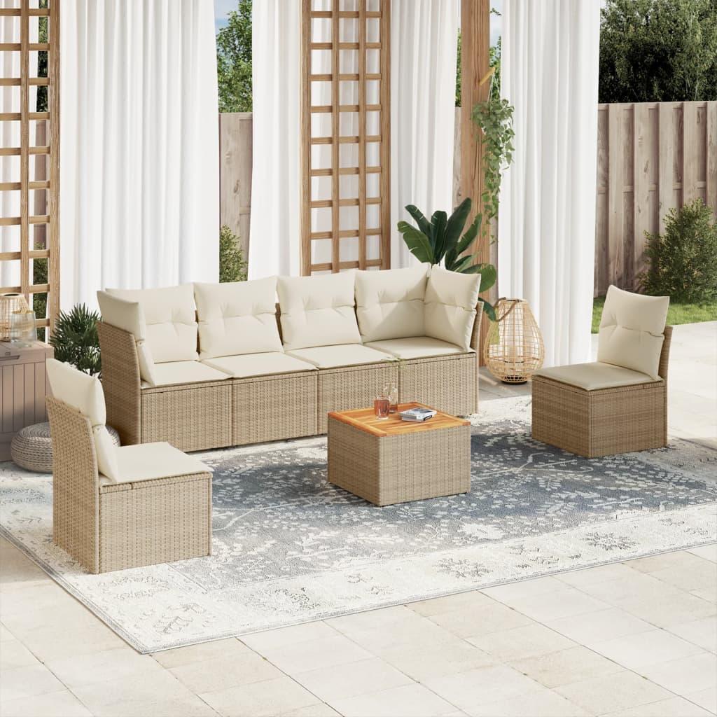 Sofasæt til haven 7 dele med hynder polyrattan beige
